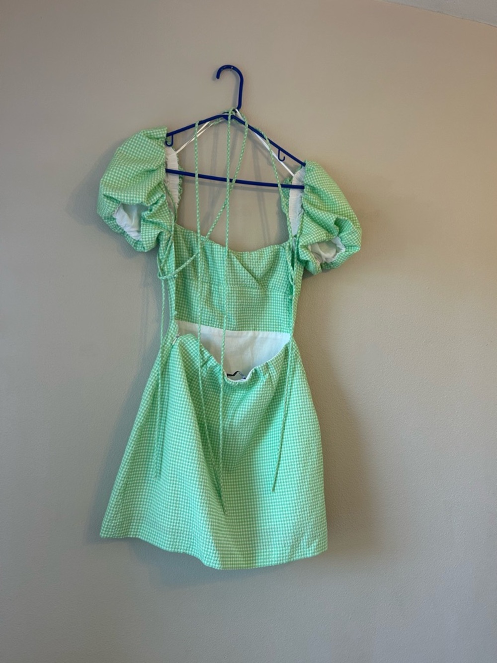 Zara Pastel Green Gingham Puff-Sleeve Mini Dress - Picture 11 of 12